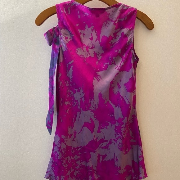 Cabi ‘Fit to Be Dyed’ Silk Magenta and Purple Tie Neck Blouse - Picture 6 of 10